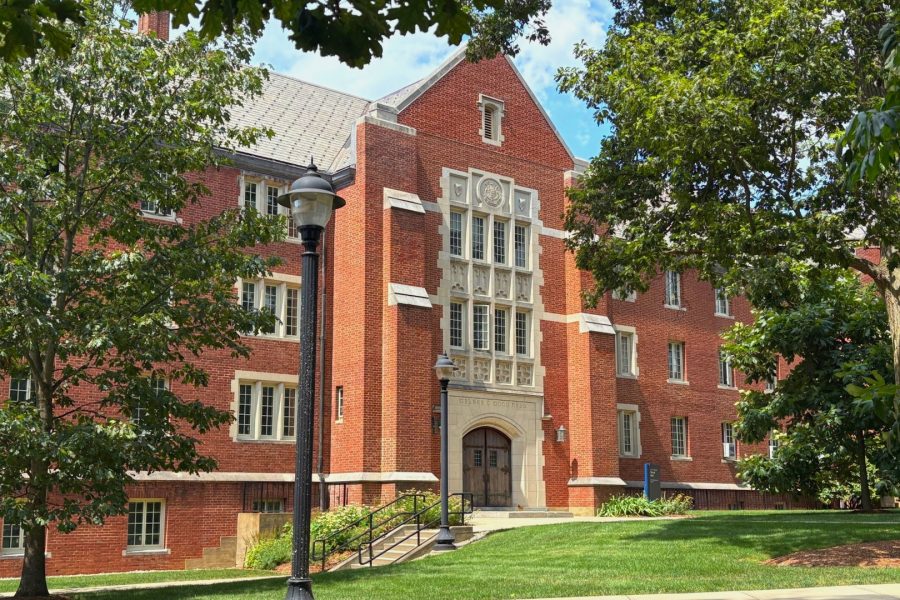 The Wood Hall building on the UConn Storrs campus. Among other offices, it houses the History Department, Wood Hall is a brick building in the collegiate gothic style.